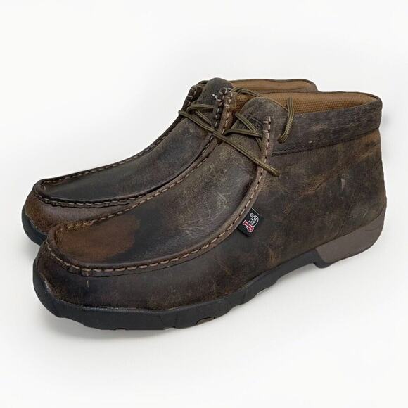 Justin Mens Size 13 Dark Brown Waxy Leather Casual Boots Driver